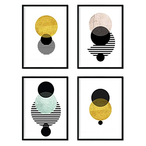 Nacnic-Set von 4 Blättern zur Frame-Eclipse. Nordic Style Poster für Dekoration. A3 Größe mit Rahmen. Artikel mit geometrischen Bildern im skandinavischen Stil. Papel (250 Gramm) von Nacnic