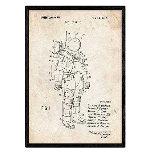 Nacnic Plakat Patent Astronautenanzug. Blatt mit altem Design-Patent in der Größe A3 und Vintage-Hintergrund von Nacnic
