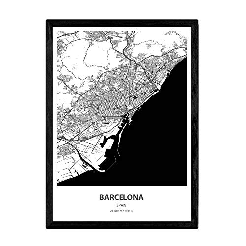 Nacnic Plakat mit Karte von Barcelona - Spanien. Blätter Städte in Spanien mit Meeren und Flüssen in schwarzer Farbe. A4-Format Nacnic Plakat mit Karte von Barcelona - Spanien. Blätter Städte in Spanien mit Meeren und Flüssen in schwarzer Farbe. A4-Format von Nacnic