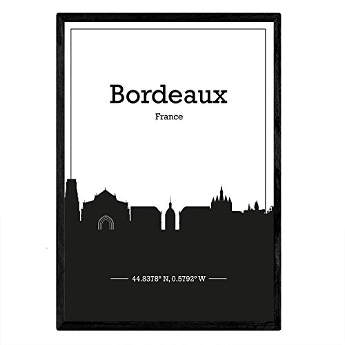Nacnic Plakat mit Karte von Bordeaux - Frankreich. Skyline Blätter mit Städten in Frankreich mit schwarzen Schatten. A3 von Nacnic