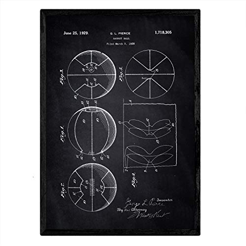 Nacnic Poster Basketball-Ball-Patent. Blatt mit altem Design-Patent A3-Format mit schwarzem Hintergrund von Nacnic