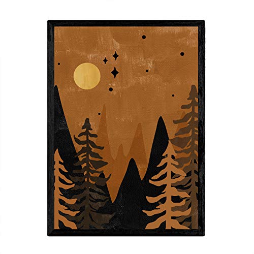 Nacnic Poster Bilder der Natur. Zeichnungen mit Motiven von Landschaften in Brauntönen. Blatt mit Illustrationen von Bergen, Pflanzen und Flüssen. 'Nature 21'. A4-Format von Nacnic
