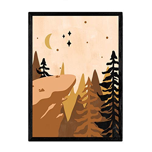 Nacnic Poster Bilder der Natur. Zeichnungen mit Motiven von Landschaften in Brauntönen. Blatt mit Illustrationen von Bergen, Pflanzen und Flüssen. 'Nature 23'. A4-Format von Nacnic