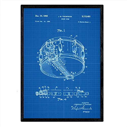 Nacnic Poster Drum-Patent. Blatt mit altem Design-Patent A3-Format mit blauem Hintergrund von Nacnic