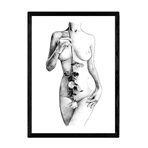 Nacnic Poster Erotik Drucke Kommode mit Blumen gezeichnet mit sinnlichen Bildern des weiblichen Körpers. Innendekoration mit erotischen Illustrationen. A3 von Nacnic