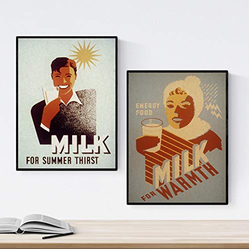 Nacnic Poster Jahrgang. Alte Plakate mit Anzeigen. Zwei Vintage-Poster Milch. A3 Größe Nacnic Poster Jahrgang. Alte Plakate mit Anzeigen. Zwei Vintage-Poster Milch. A3 Größe von Nacnic