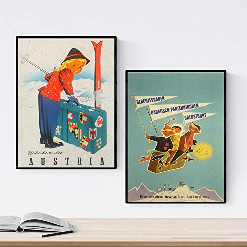 Nacnic Poster Jahrgang. Poster, die Welt der Werbung. Zwei Blätter Vintage Kinder Ski. A3 Größe von Nacnic
