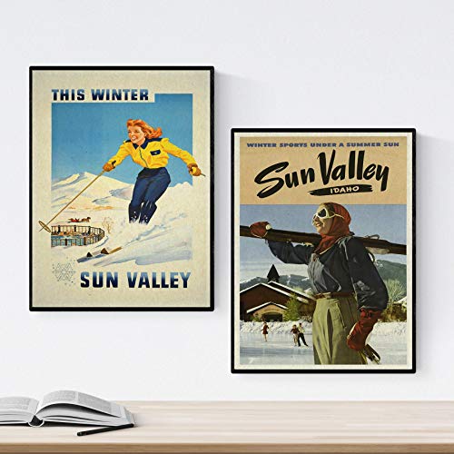 Nacnic Poster Jahrgang. Poster, die Welt der Werbung. Zwei Blätter Vintage Ski USA. A4-Format von Nacnic