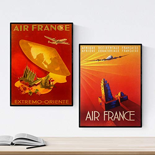 Nacnic Poster Jahrgang. Poster, die Welt der Werbung. Zwei Blätter Weinlese Air France. A3 Größe von Nacnic