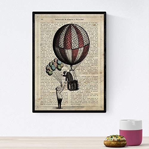 Nacnic Poster Mann mit Ballons. Vintage Landkarten Poster. Verschiedene bunte Bilder ohne Rahmen. A4-Format von Nacnic