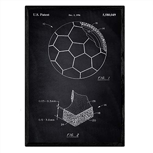 Nacnic Poster Patent Fußball. Blatt mit altem Design-Patent A3-Format mit schwarzem Hintergrund von Nacnic