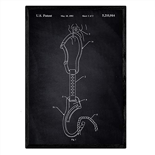 Nacnic Poster Patent Karabiner Klettern. Blatt mit altem Design-Patent A3-Format mit schwarzem Hintergrund von Nacnic