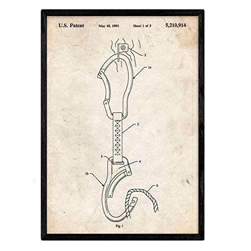 Nacnic Poster Patent Karabiner Klettern. Blatt mit altem Design-Patent in der Größe A3 und Vintage-Hintergrund von Nacnic