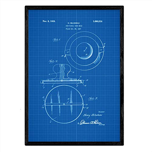 Nacnic Poster Patent Kuchenform. Blatt mit altem Design-Patent A3-Format mit blauem Hintergrund von Nacnic