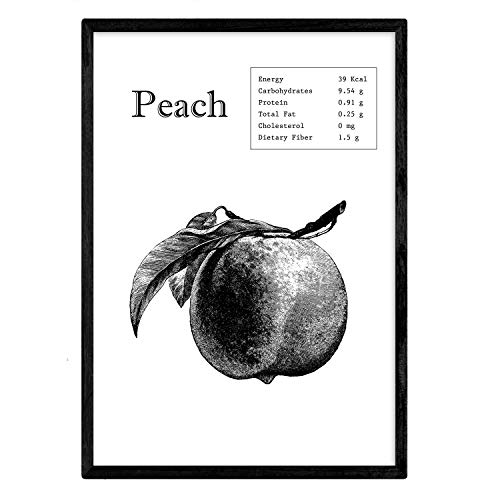 Nacnic Poster Peach.Láminas von Obst und Gemüse auf Englisch. A4-Format von Nacnic