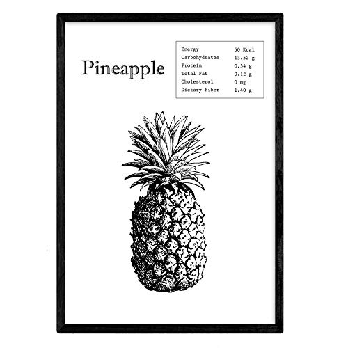 Nacnic Poster Pineapple.Láminas von Obst und Gemüse auf Englisch. A4-Format von Nacnic