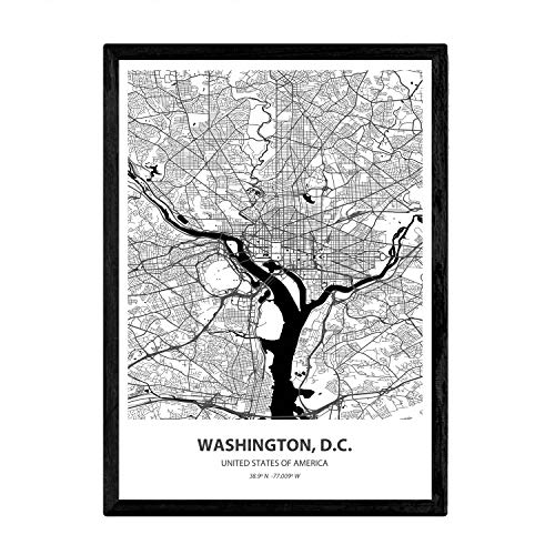 Nacnic Poster mit Karte von Washington D. C - USA. Blätter von US-Städte mit Meeren und Flüssen in schwarz und weiß. A3 von Nacnic