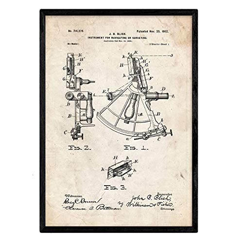 Nacnic Poster mit Patent zum Navigationsinstrument 1, Kunstdruck mit Antik-Patent in Größe A3, Vintage-Hintergrund, mit Rahmen Nacnic Poster mit Patent zum Navigationsinstrument 1, Kunstdruck mit Antik-Patent in Größe A3, Vintage-Hintergrund, mit Rahmen von Nacnic
