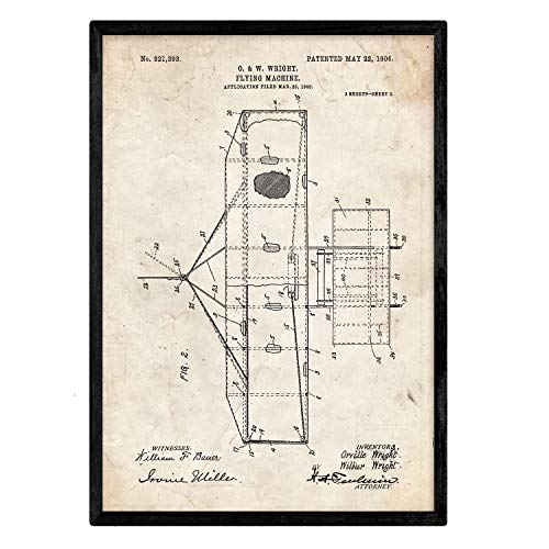 Nacnic Poster patentierte fliegen 2.e Drucke-Maschine mit altem Design-Patent in der Größe A3 und Vintage-Hintergrund von Nacnic