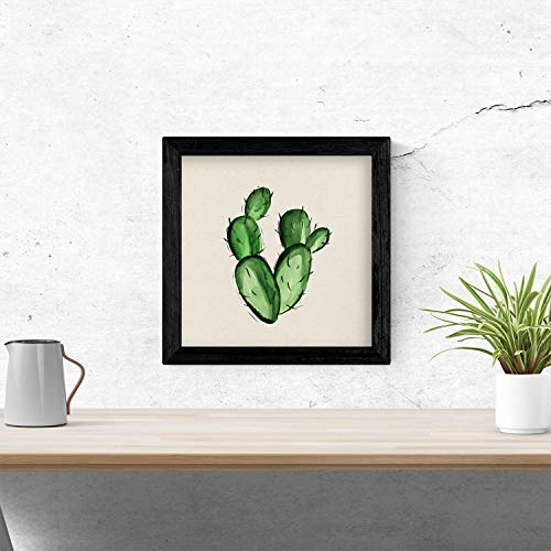 Nacnic Poster von Kaktus gezogen. Kunstklinge, dargestellt in Farbe, mit grünen Tönen und Bildern von Cáctus und ihren Blumen. 20x20 Größe mit Rahmen von Nacnic