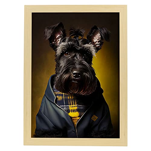 Nacnic Riesenschnauzer in voller Farbe Fotostil. Lustige realistische Illustrationen von Tieren in menschlicher Kleidung. Innenarchitektur und Dekoration. A3 mit Leichtholzrahmen. von Nacnic