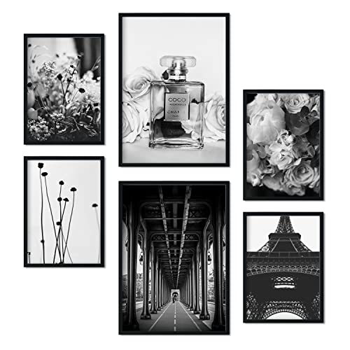 Nacnic Set 6 Paris Bilder - Wandbild Kunstdruck Deko Posters & Plakate - Inneneinrichtung im Kunstgalerie - A3 und A4 - Mit schwarzem Rahmen von Nacnic