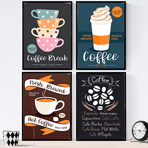 Nacnic Set Kaffee Blätter. Poster Arten von Kaffee. Kaffee bunt 2. Größe A3 von Nacnic