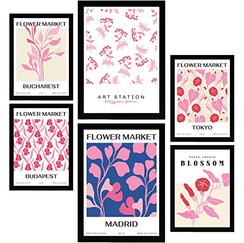 Nacnic Set mit 6 Blumen Postern. Feldblumen. Natur- und Botanikdrucke für Innenarchitektur und Dekoration. A3 & A4 Schwarze Rahmen. von Nacnic
