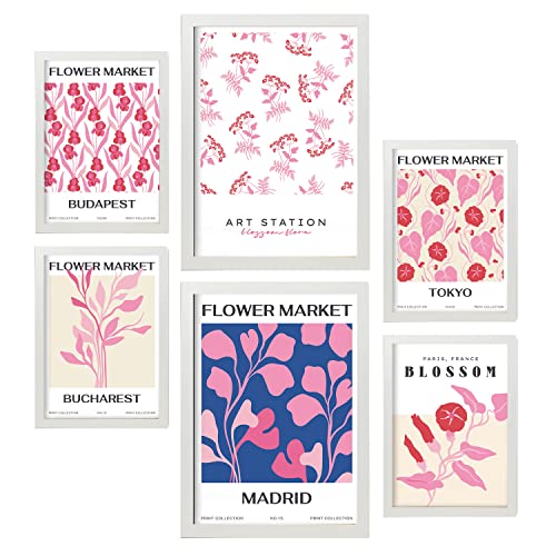 Nacnic Set mit 6 Blumen Postern. Feldblumen. Natur- und Botanikdrucke für Innenarchitektur und Dekoration. A3 & A4 weiße Rahmen. von Nacnic