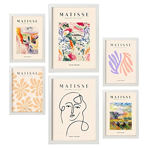 Nacnic Set mit 6 Henri Matisse Postern. Szene. Drucke des Fauvismus und der abstrakten Kunst für Innenarchitektur und Dekoration. A3 & A4 weiße Rahmen. von Nacnic
