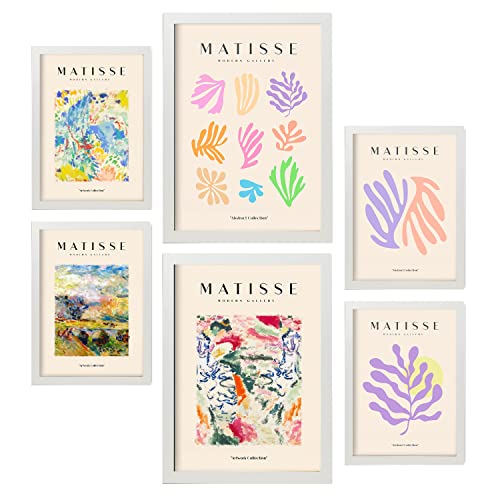 Nacnic Set mit 6 Henri Matisse Postern. Vegetation. Drucke des Fauvismus und der abstrakten Kunst für Innenarchitektur und Dekoration. A3 & A4 weiße Rahmen. von Nacnic