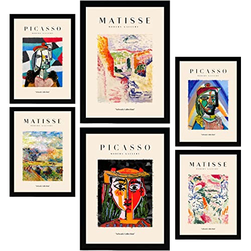 Nacnic Set mit 6 Postern von Picasso und Matisse. Letztes Jahrhundert. Drucke des Fauvismus und Surrealismus für Innenarchitektur und Dekoration. A3 & A4 Schwarze Rahmen. von Nacnic