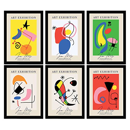 Nacnic Set mit 6 künstlerischen Illustrationen von Joan Miró. Sammlung dekorativer Gemälde des berühmten Künstlers. Surrealismus - Expressionismus. Innenarchitektur Dekoration. A3 Schwarze Rahmen. Nacnic Set mit 6 künstlerischen Illustrationen von Joan Miró. Sammlung dekorativer Gemälde des berühmten Künstlers. Surrealismus - Expressionismus. Innenarchitektur Dekoration. A3 Schwarze Rahmen. von Nacnic