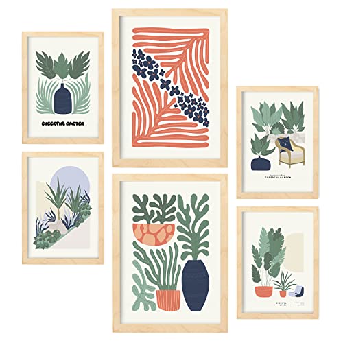Nacnic Set mit 6 minimalistischen Postern in Pastellfarben. Sommerkollektion. Drucke von Landschaften und Natur für Innenarchitektur und Dekoration. A3 & A4 Holzfarbe Rahmen. von Nacnic