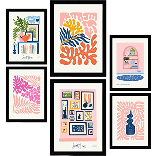 Nacnic Set mit 6 minimalistischen Postern in Pastellfarben. Süßes Zuhause. Drucke von Landschaften und Natur für Innenarchitektur und Dekoration. A3 & A4 Schwarze Rahmen. von Nacnic