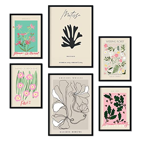 Nacnic-Set von 6 Expositions-Plakaten. Sammlung von Platten mit ästhetischer Collage für Innendekoration. Größen A3 und A4. Schwarzer Rahmen. Nacnic-Set von 6 Expositions-Plakaten. Sammlung von Platten mit ästhetischer Collage für Innendekoration. Größen A3 und A4. Schwarzer Rahmen. von Nacnic
