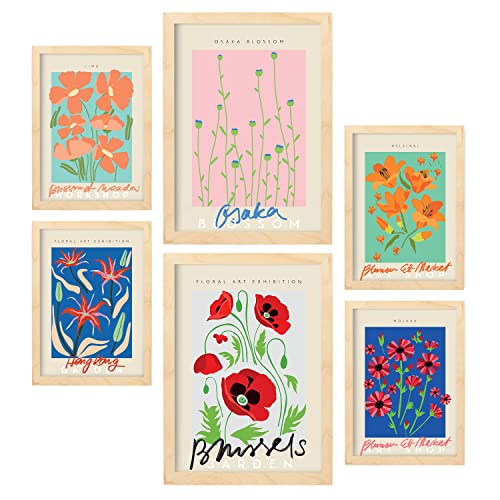 Nacnic-Set von 6 Frühlingsblumen-Plakaten. Sammlung von Platten mit ästhetischer Collage für Innendekoration. Größen A3 und A4. Klarer Holzrahmen. Nacnic-Set von 6 Frühlingsblumen-Plakaten. Sammlung von Platten mit ästhetischer Collage für Innendekoration. Größen A3 und A4. Klarer Holzrahmen. von Nacnic