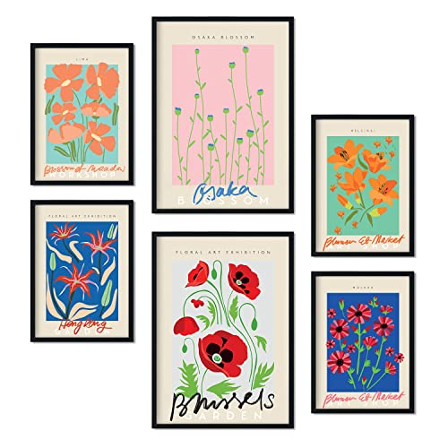 Nacnic-Set von 6 Frühlingsblumen-Plakaten. Sammlung von Platten mit ästhetischer Collage für Innendekoration. Größen A3 und A4. Rahmenlos von Nacnic