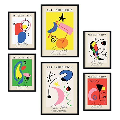 Nacnic Set von 6 Miró Kunst Posters. Sammlung von Plakate mit Collage Ästhetik für Innendekoration. Größen A3 und A4. Rahmenlos von Nacnic