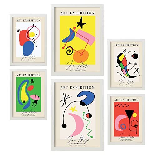 Nacnic Set von 6 Miró Kunst Posters. Sammlung von Plakate mit Collage Ästhetik für Innendekoration. Größen A3 und A4. Rahmenlos von Nacnic