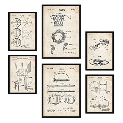 Nacnic Set von 6 Plakaten mit Basketball Patenten. Plakate mit Retro-Patentabbildungen. Inneneinrichtung im Vintage-Stil. Grösse A4 und A3. Ohne Rahmen. von Nacnic