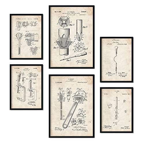 Nacnic Set von 6 Plakaten mit Bauwerkzeuge 1. Patenten. Plakate mit Retro-Patentabbildungen. Inneneinrichtung im Vintage-Stil. Grösse A4 und A3. Ohne Rahmen. von Nacnic