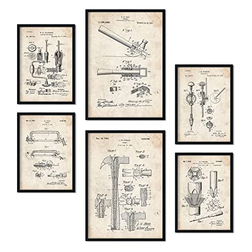Nacnic Set von 6 Plakaten mit Bauwerkzeuge 2. Patenten. Plakate mit Retro-Patentabbildungen. Inneneinrichtung im Vintage-Stil. Grösse A4 und A3. Ohne Rahmen. von Nacnic