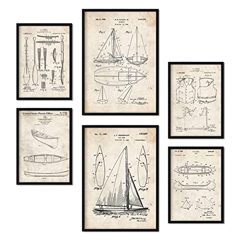 Nacnic Set von 6 Plakaten mit Boot Patenten. Plakate mit Retro-Patentabbildungen. Inneneinrichtung im Vintage-Stil. Grösse A4 und A3. Mit Rahmen. von Nacnic
