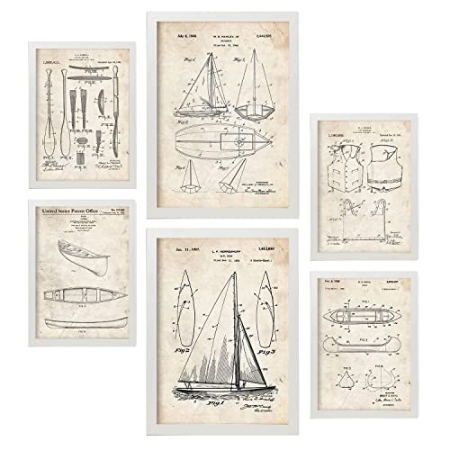 Nacnic Set von 6 Plakaten mit Boot Patenten. Plakate mit Retro-Patentabbildungen. Inneneinrichtung im Vintage-Stil. Grösse A4 und A3. Mit Rahmen. von Nacnic