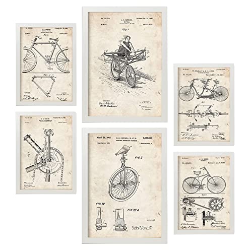Nacnic Set von 6 Plakaten mit Fahrrad Patenten. Plakate mit Retro-Patentabbildungen. Inneneinrichtung im Vintage-Stil. Grösse A4 und A3. Mit Rahmen. von Nacnic