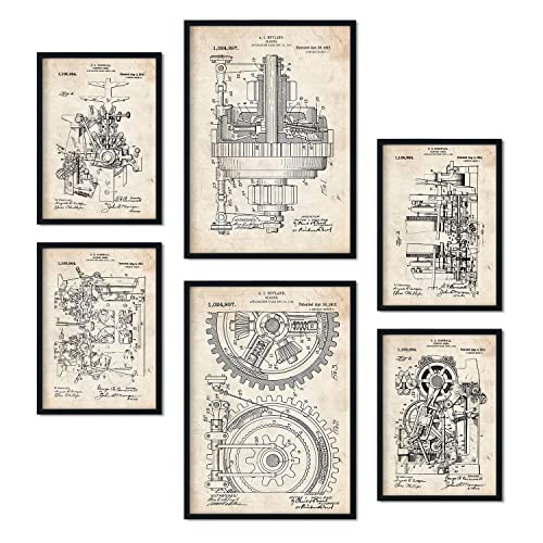 Nacnic Set von 6 Plakaten mit Maschinen Patenten. Plakate mit Retro-Patentabbildungen. Inneneinrichtung im Vintage-Stil. Grösse A4 und A3. Mit Rahmen. von Nacnic