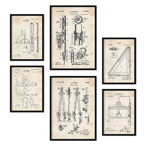 Nacnic Set von 6 Plakaten mit Messwerkzeug Patenten. Plakate mit Retro-Patentabbildungen. Inneneinrichtung im Vintage-Stil. Grösse A4 und A3. Ohne Rahmen. von Nacnic