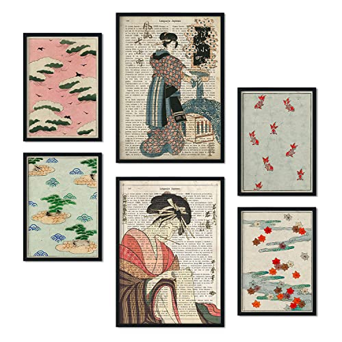 Nacnic-Set von 6 Poster von Japan. Sammlung von Platten mit ästhetischer Collage für Innendekoration. Größen A3 und A4. Rahmenlos von Nacnic