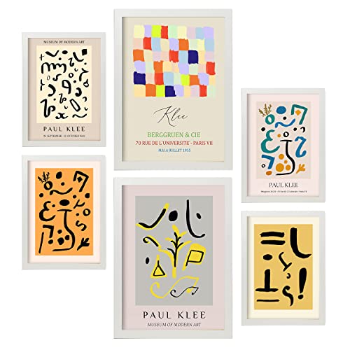 Nacnic Set von 6 Poster von Paul Klee. Sammlung von Platten mit ästhetischer Collage für Innendekoration. Größen A3 und A4. Weißer Rahmen. von Nacnic